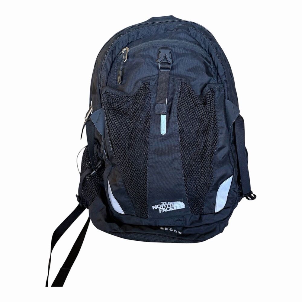 The North Face Recon Black Backpack Legacy Model Reflective Mesh Pockets 29L